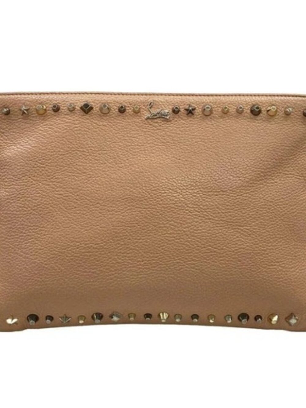 CHRISTIAN LOUBOUTIN Loubi Clutch Pink Beige Leather Clutch Bag